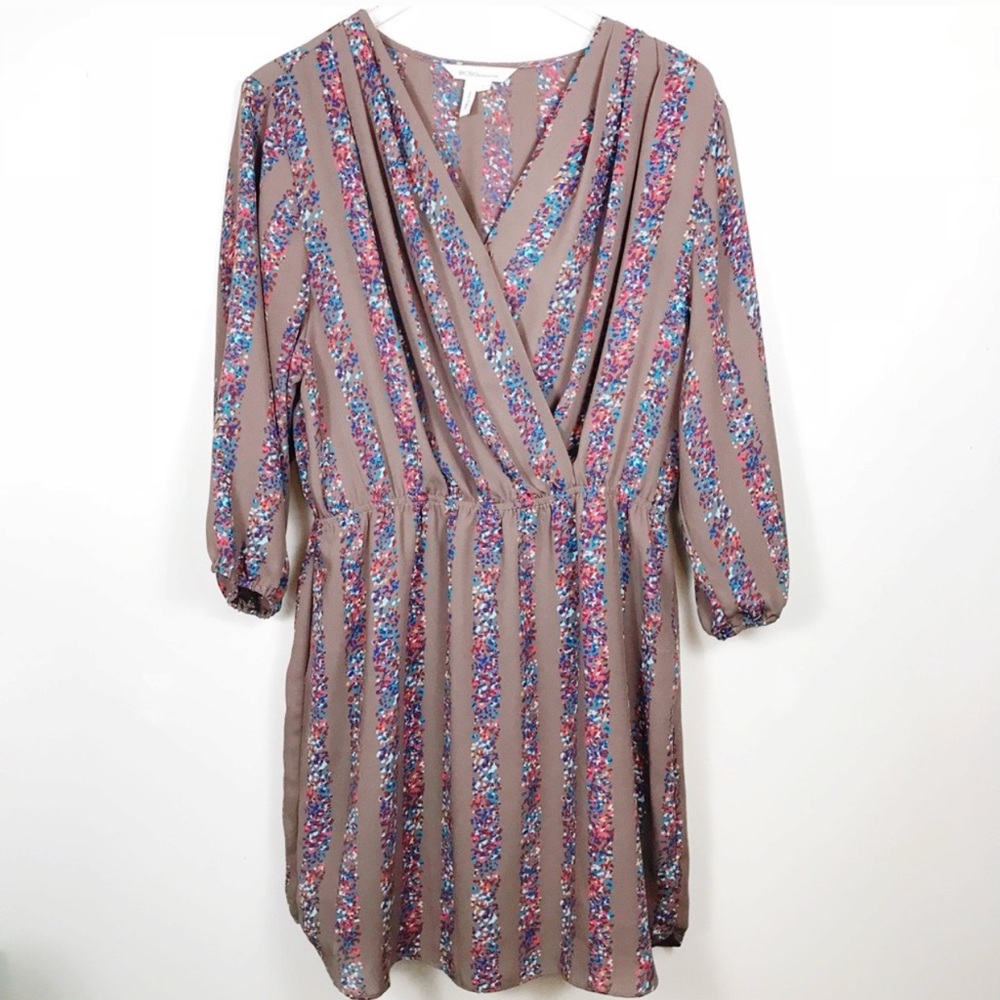 BCBG Brown and Multicolored Long Sleeve Dress